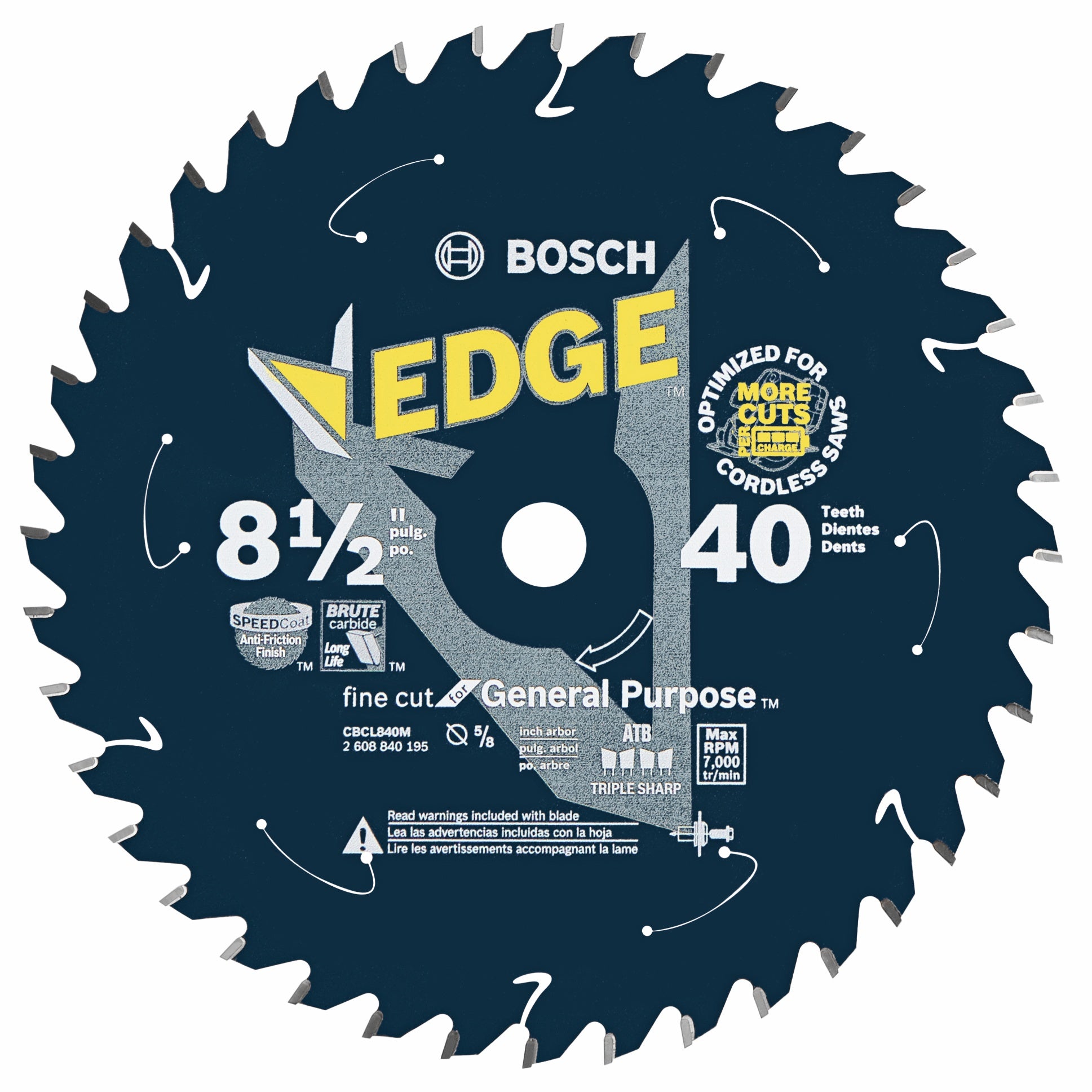 Bosch 8-1/2" 40 Tooth Edge Cordless Circular Saw Blade, GP CBCL840M