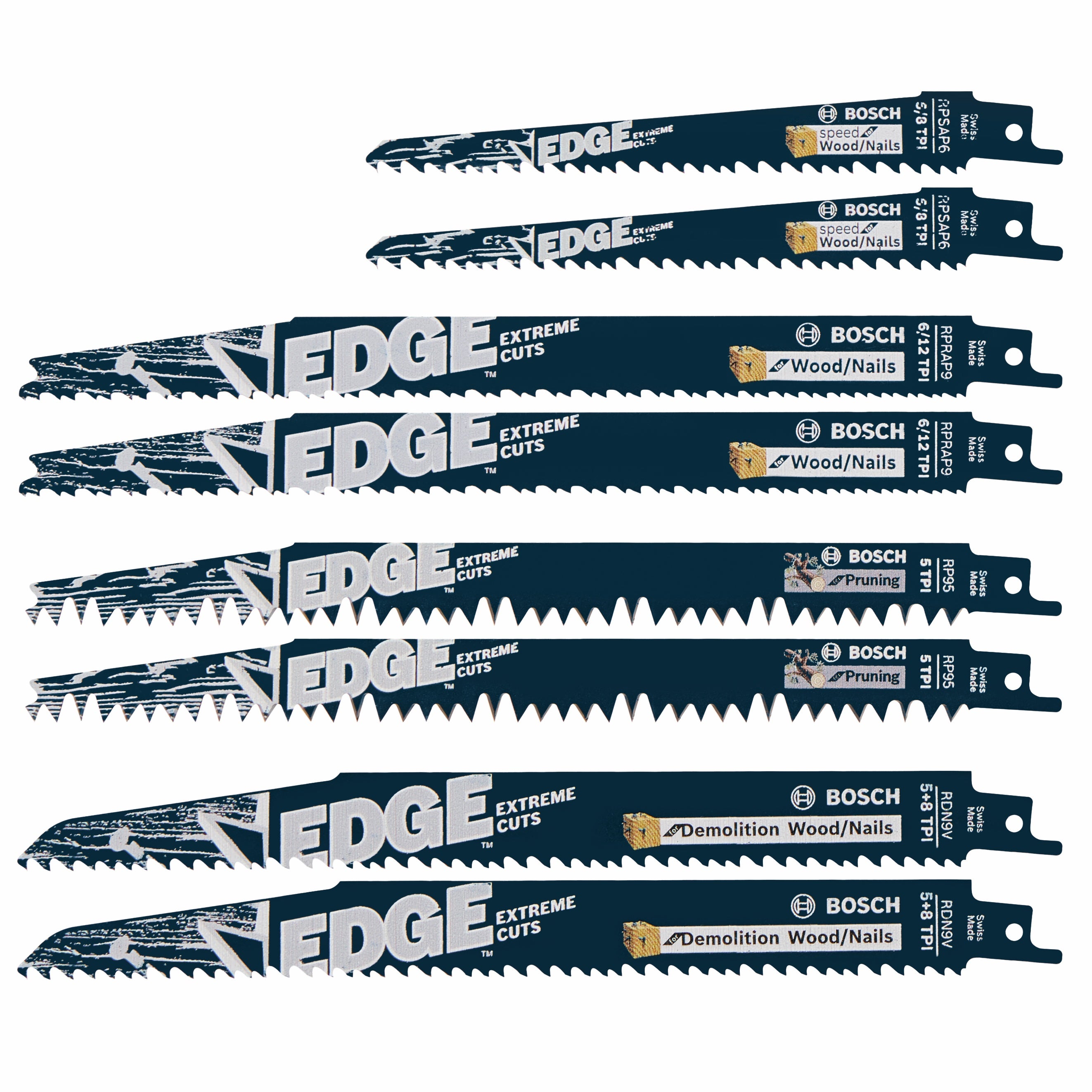 Bosch 8 pc Edge Pro-Wood Recip. Saw Blade Set RPW008