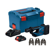 Bosch Press Tool Kit w- 1-2 3-4 and 1 Jaws 1 CORE18V 4 Ah Battery 1 18V Standard Charger GPT18V-24L14