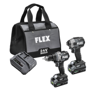 Flex Tools 24V Cordless 2-Tool Combo Kit with Hammer Drill, Impact Driver, (2) 2.0Ah Stacked Lithium Batteries FXM202-2K