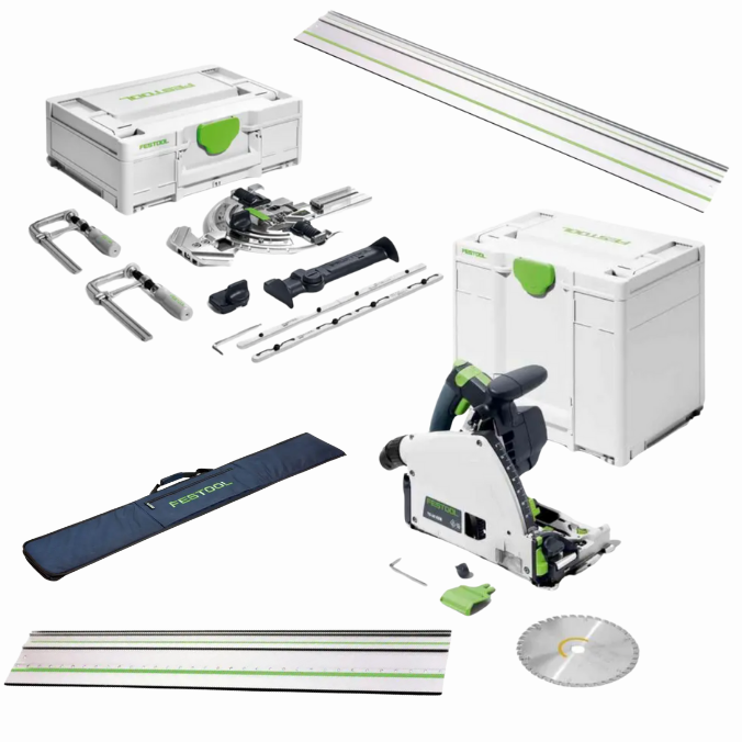 Festool Plunge Cut Track Saw TS 60 KEB-F-Plus-FS Kit w/ 2x 55" Guide Rails, Accessories, and Guide Rail Bag TS60KIT