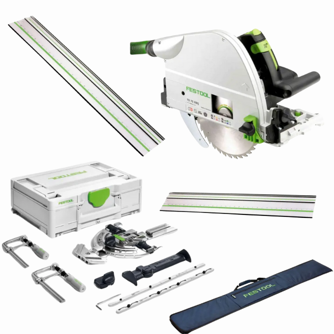 Festool Plunge Cut Track Saw TS 75 EQ Plus FS Kit w/ 55" & 75" Guide Rails, Accessories, and Guide Rail Bag TS75KIT