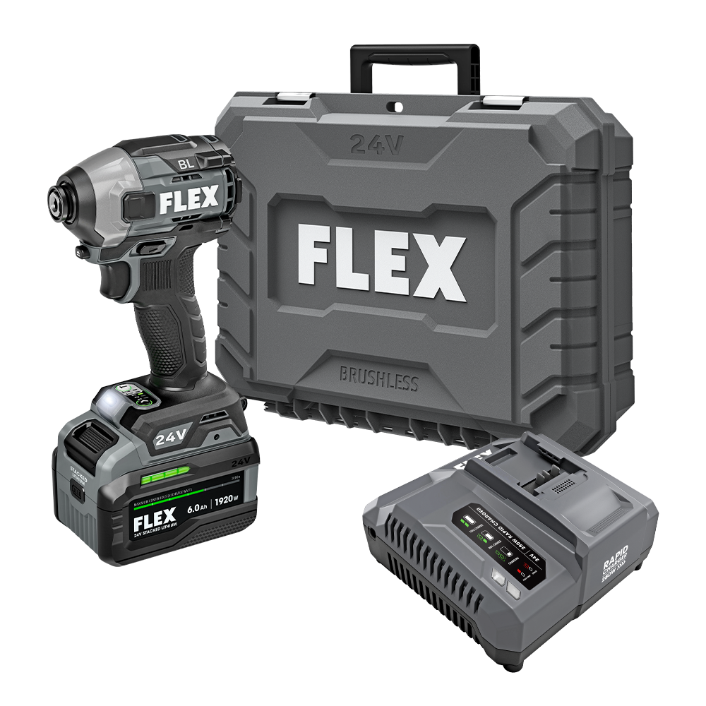 Flex Tools 1/4" Quick Eject Hex Impact Driver with Multi-Mode Stacked Lithium Kit FX1371A-1H