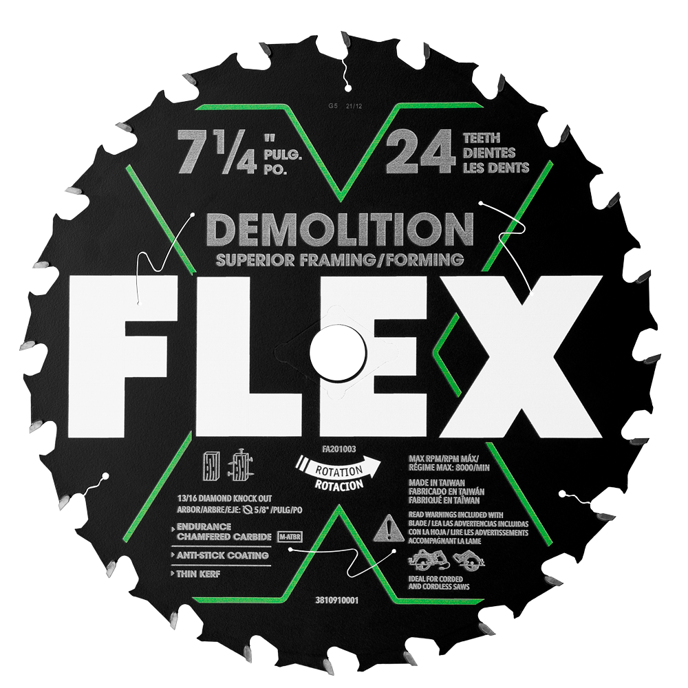 Flex Tools 7-1/4" 24T Demolition Superior Framing/Forming Circular Saw Blade (10-Pack) FA201003-10B