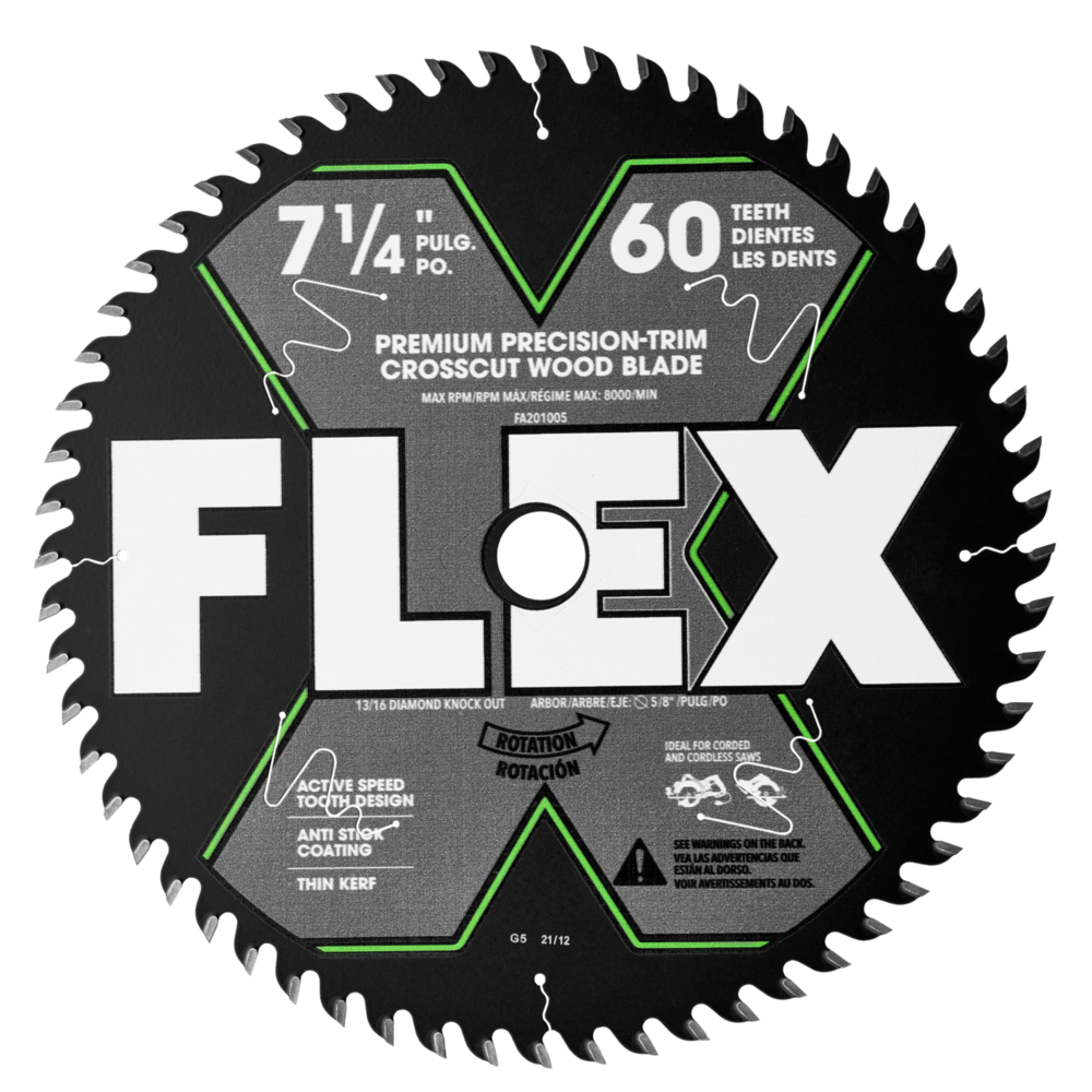 Flex Tools 7-1/4" 60T Premium Precision-Trim/Crosscut Wood Blade (10-Pack) FA201005-10B