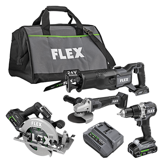 Flex Tools Circular Saw Reciprocating Saw Angle Grinder and Drill Driver Combo Kit FXM402-2B