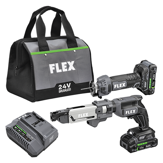 Flex Tools Drywall Screw Gun with Magazine Attachment and Cut Out Tool Combo Kit FXM203-2A