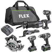 Flex Tools Hammer Drill Impact Driver 7-1-4 Circular Saw Oscillating Multi-Tool Reciprocating Saw and Work Light Combo Kit FXM601-2B