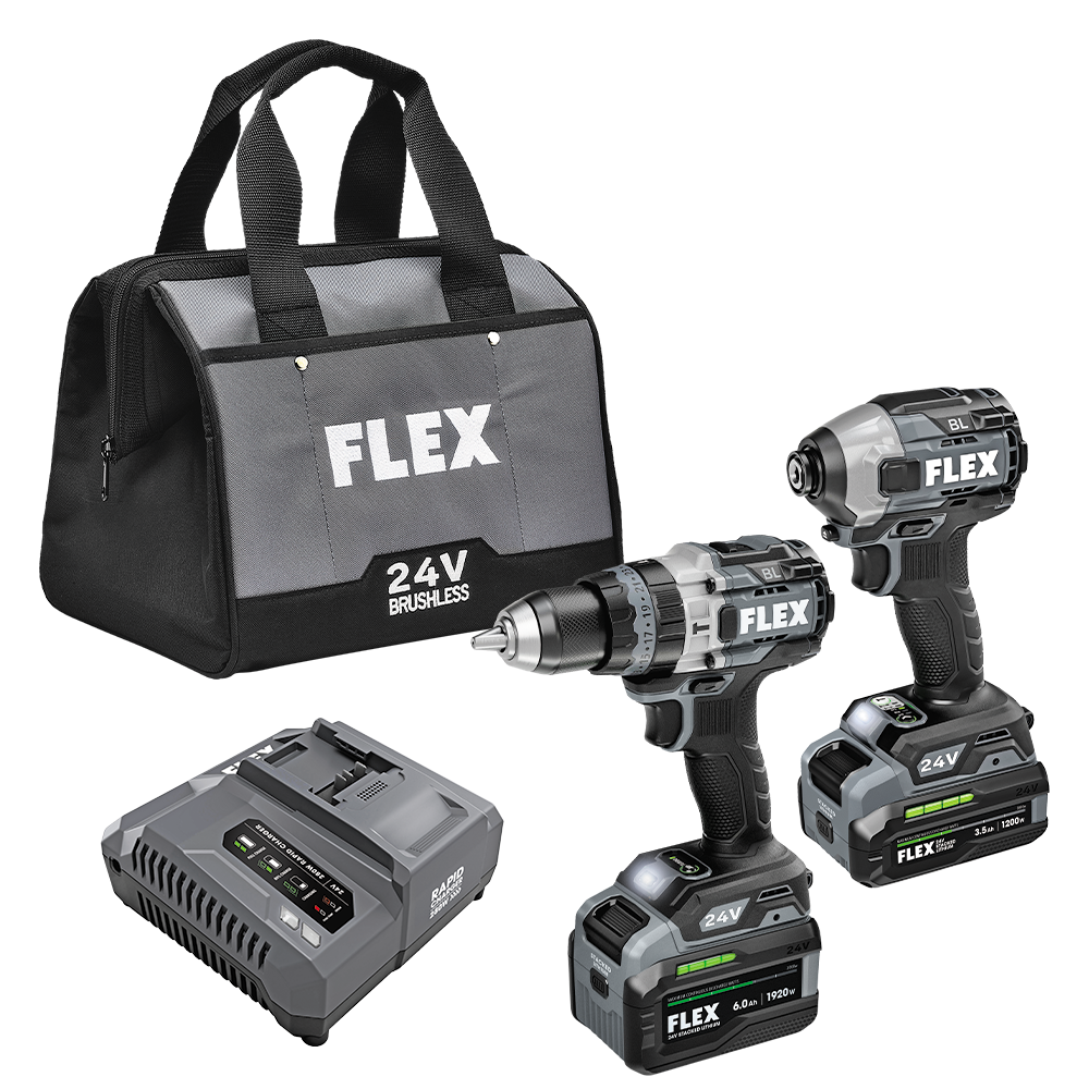 Flex Tools Hammer Drill and Quick Eject Impact Driver Stacked Lithium Combo Kit FXM202-2G