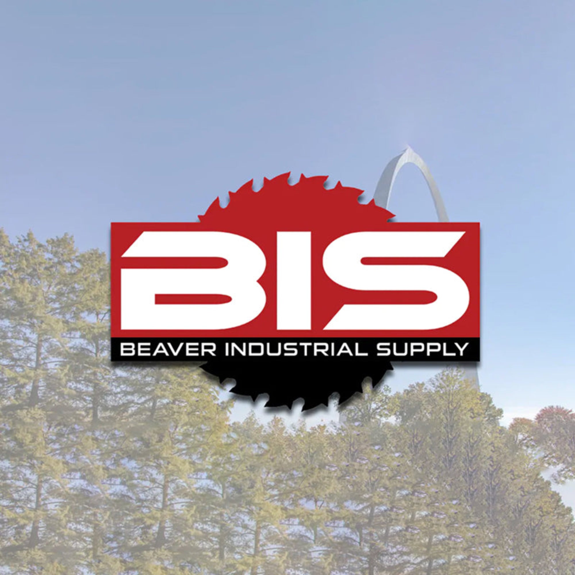 Beaver Industrial Supply BIS logo with red saw blade and St. Louis background
