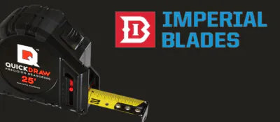 Tape measure with 'Imperial Blades' branding on a black background
