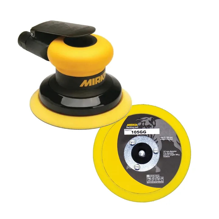 Mirka MR-508-G 5 in pneumatic finishing sander with grip and PSA pad