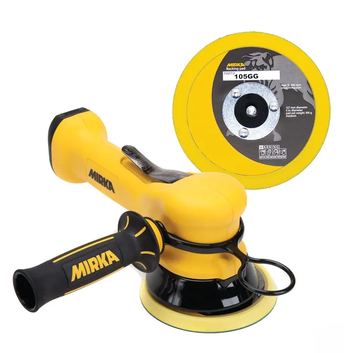 Mirka MR-510TH-G 5 in two-handed pneumatic finish sander with grip and PSA pad