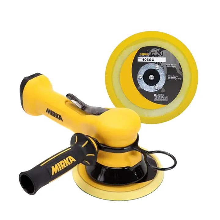 Mirka 6 in. Two-Handed Pneumatic Finishing Sander, 10mm Orbit, Grip and PSA Backing Pads MR-610TH-G