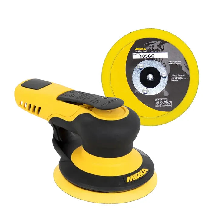 Mirka PROS 525NV 5 in. Pneumatic Random Orbital Sander, 2.5mm Orbit, Non-Vacuum, Grip and PSA Pads MRP-525NV-G