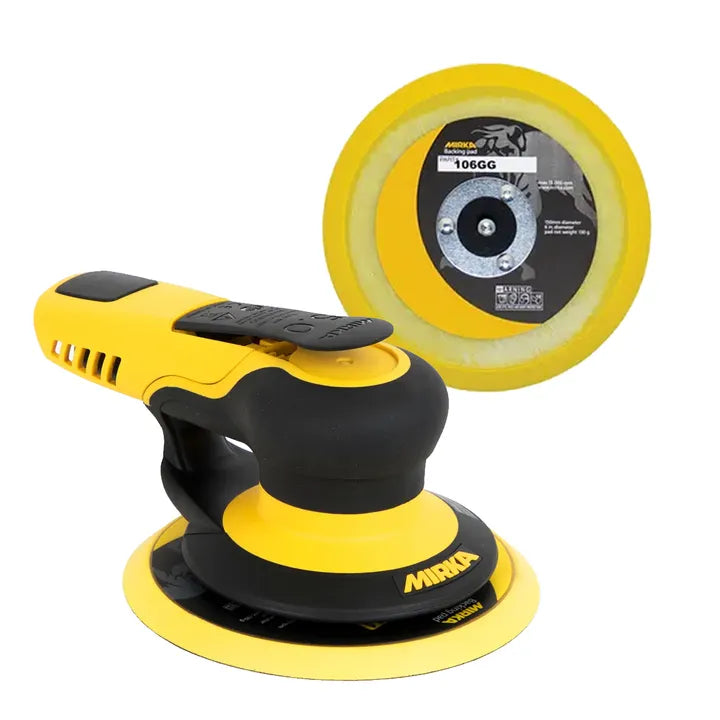 Mirka PROS 650NV 6 in pneumatic random orbital sander with grip and PSA pad 5 mm orbit