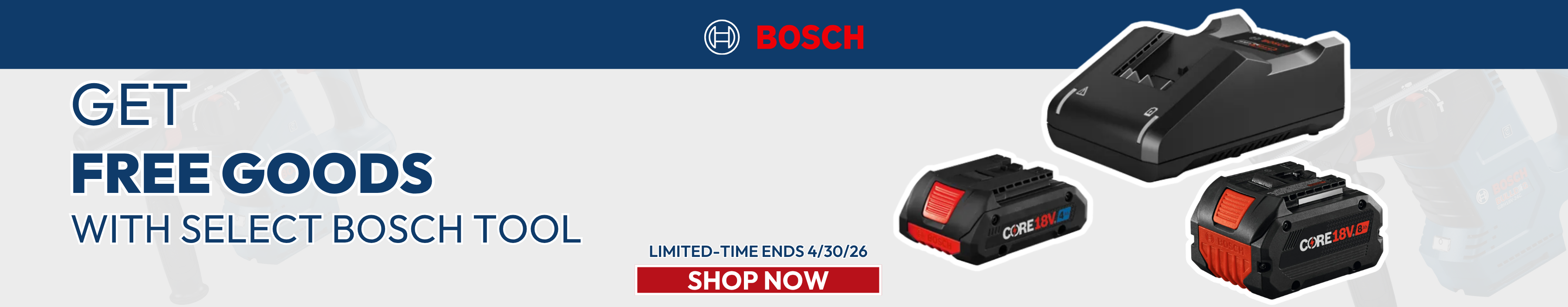 Bosch Power Tools Promotion - Free CORE18V Batteries and Chargers with Qualifying Tools
