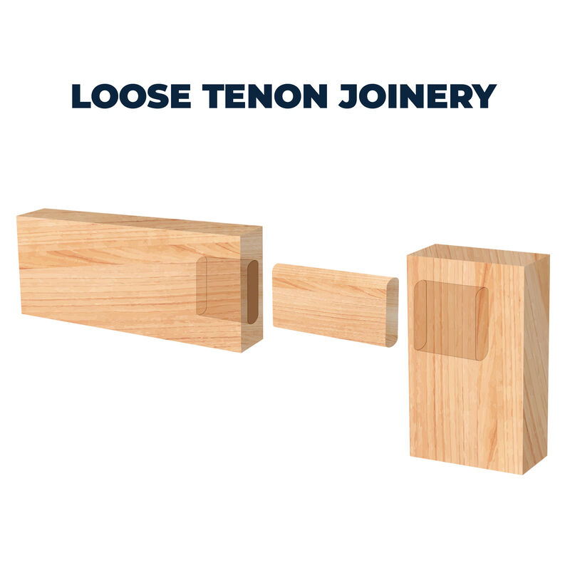 Illustration of three wooden blocks demonstrating loose tenon joinery concept.