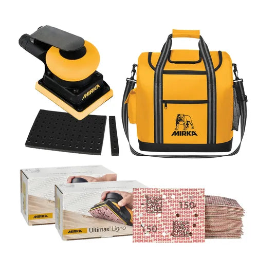 Mirka MR-34 3" x 4" Pneumatic Orbital Sander Bundle with Ultimax Ligno Abrasives, Interface Pad and Cooler Bag MUS-CTMR34LC