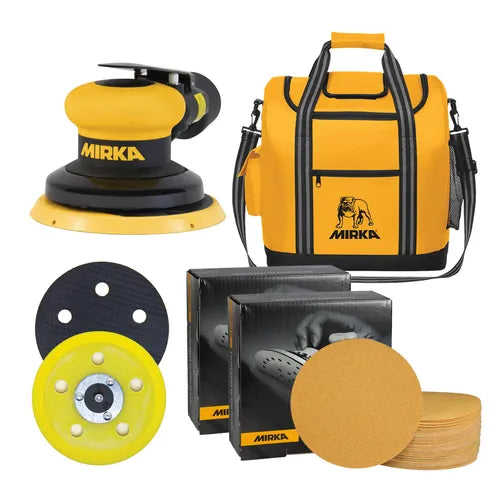 Mirka MR-5 5" Pneumatic Random Orbital Sander Bundle with Gold Abrasives, Backup Pad and Cooler Bag MUS-CTMR5GC