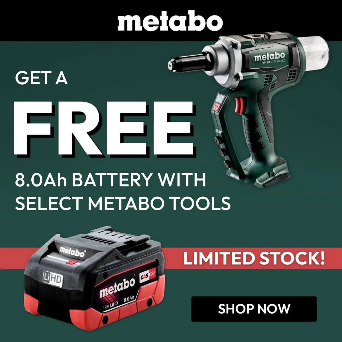 Metabo Exclusive FREE 8Ah Battery w/ Select Tools