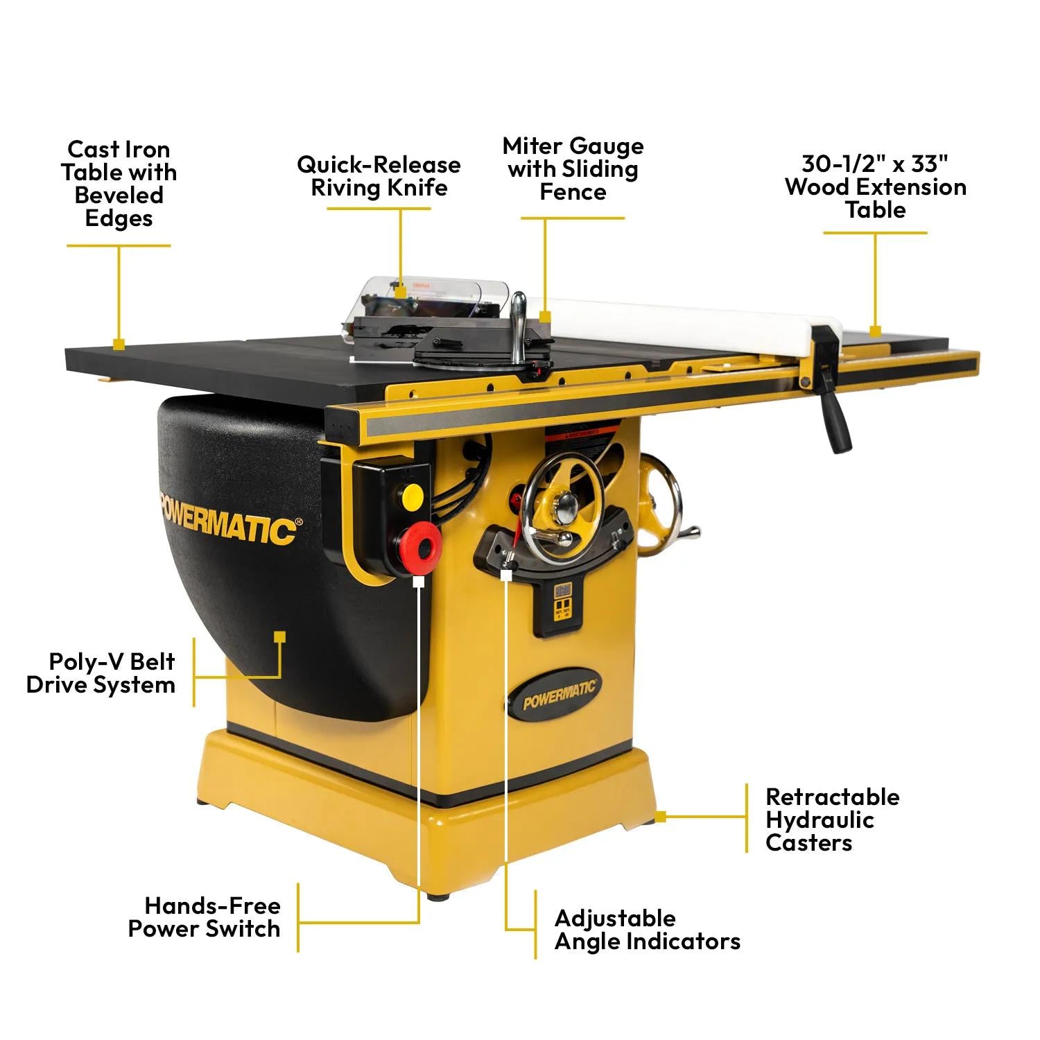 Powermatic PM2000T 10 in. Table Saw with ArmorGlide, 5HP 3PH 460V 30 in. RIP PM25330KT-4