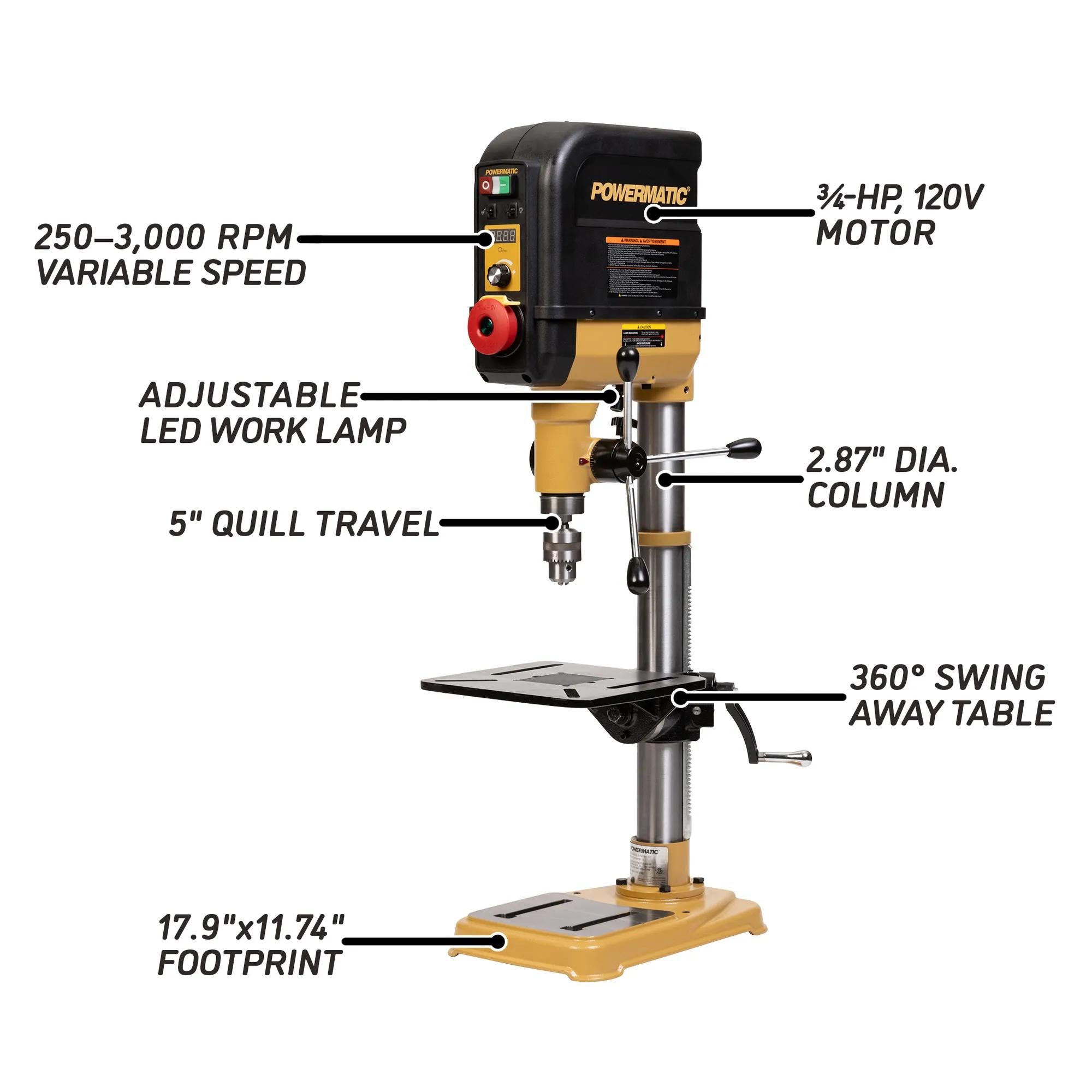 Powermatic PM2815BT 15" Benchtop Drill Press 3/4HP 1Ph 120V PM1-34