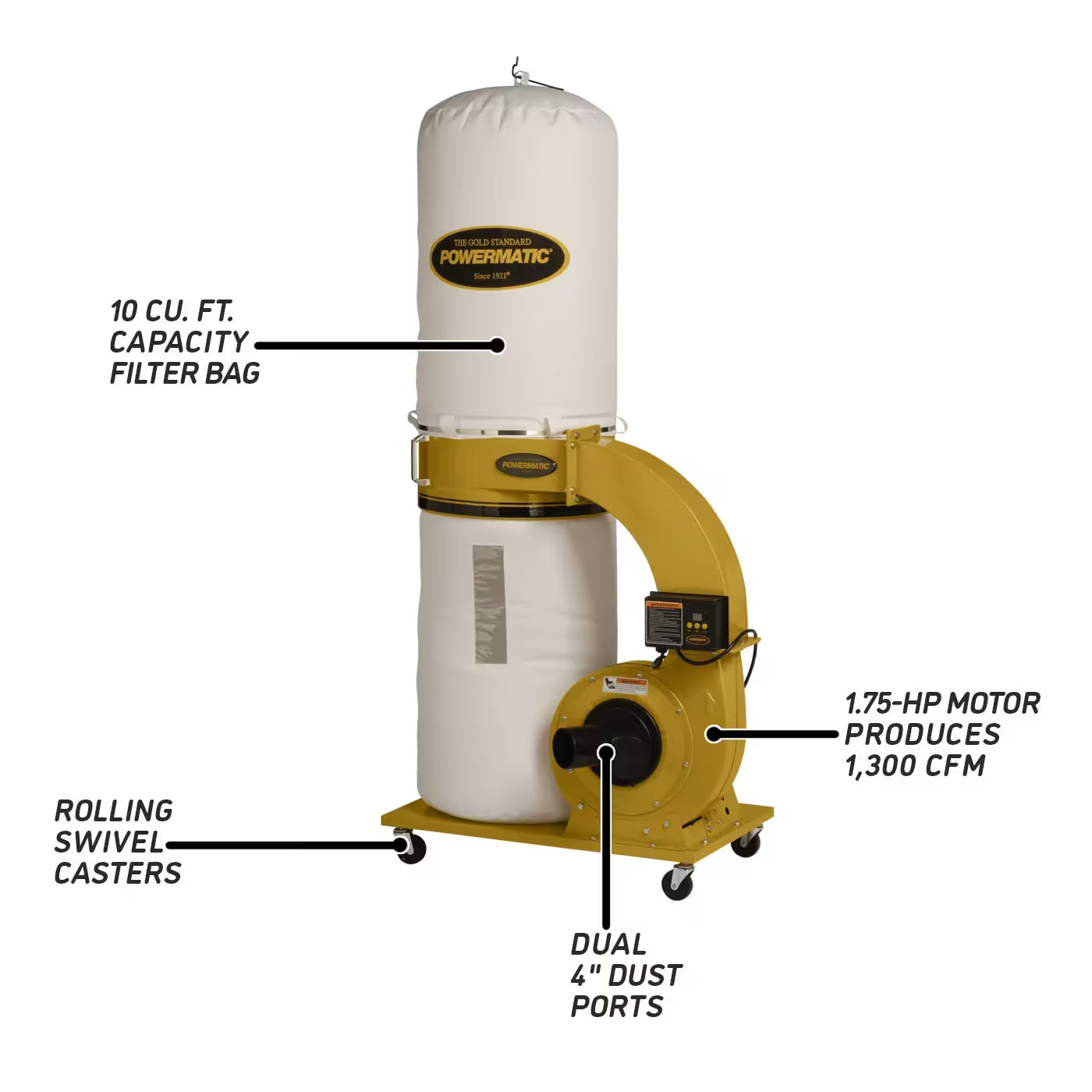 Powermatic 1791078K Powermatic PM1300TX-BK Dust Collector, 1.75HP 1PH 115/230V, 30-Micron Bag Filter Kit 1791078K