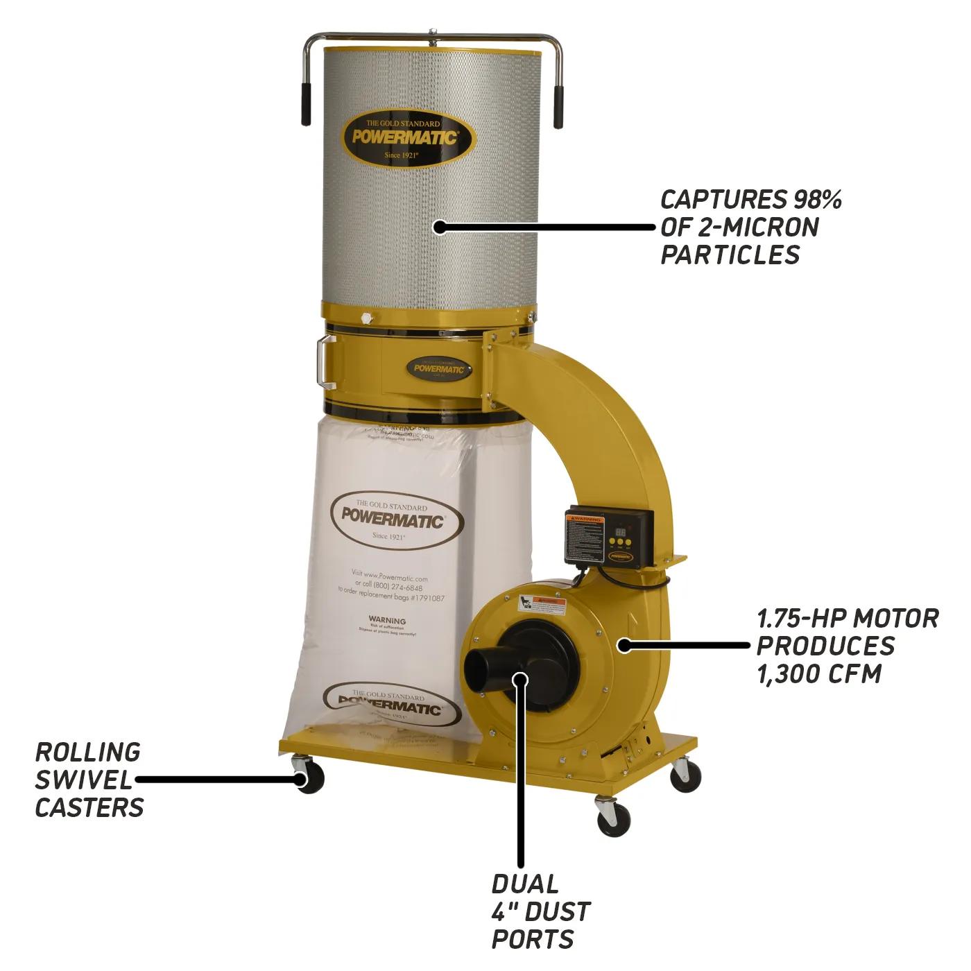 Powermatic 1791079K Powermatic PM1300TX-CK Dust Collector, 1.75HP 1PH 115/230V, 2-Micron Canister Kit 1791079K