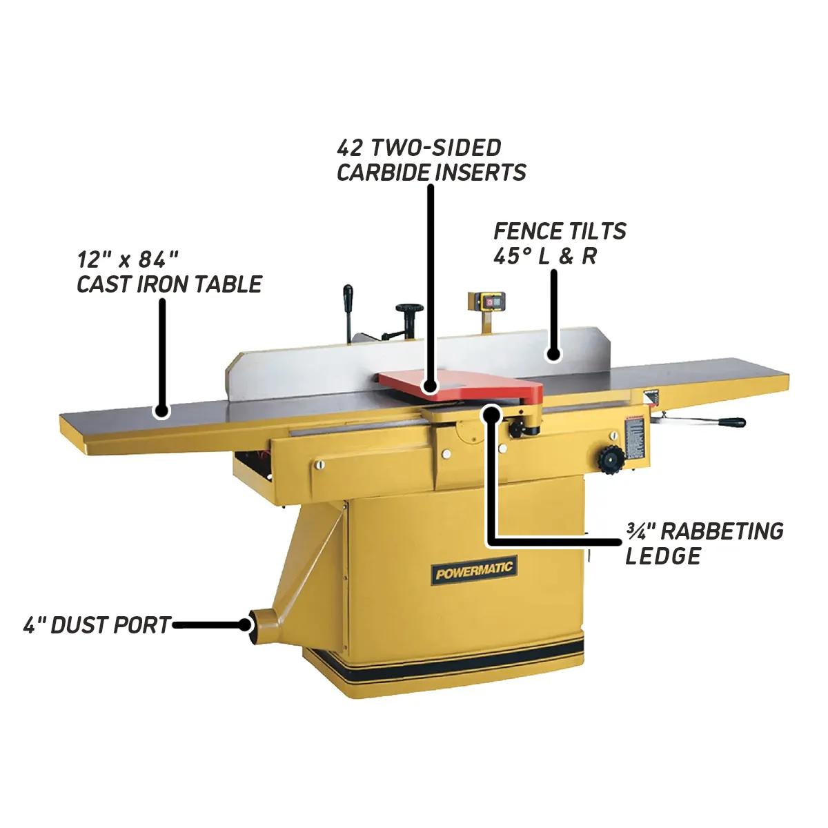 Powermatic 1285 12 in. Jointer with Helical Cutterhead, 3HP, 3PH, 230/460V 1791308