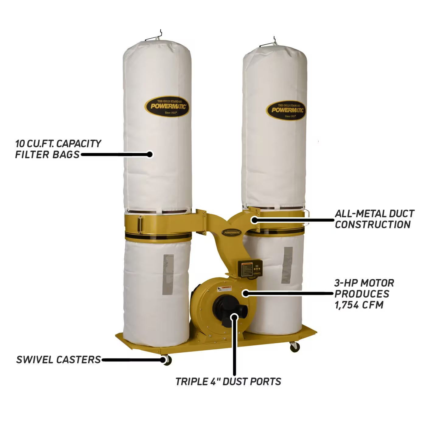 Powermatic PM1900TX-BK3 Dust Collector, 3HP 3PH 230/460V, 30-Micron Bag Filter Kit 1792073K