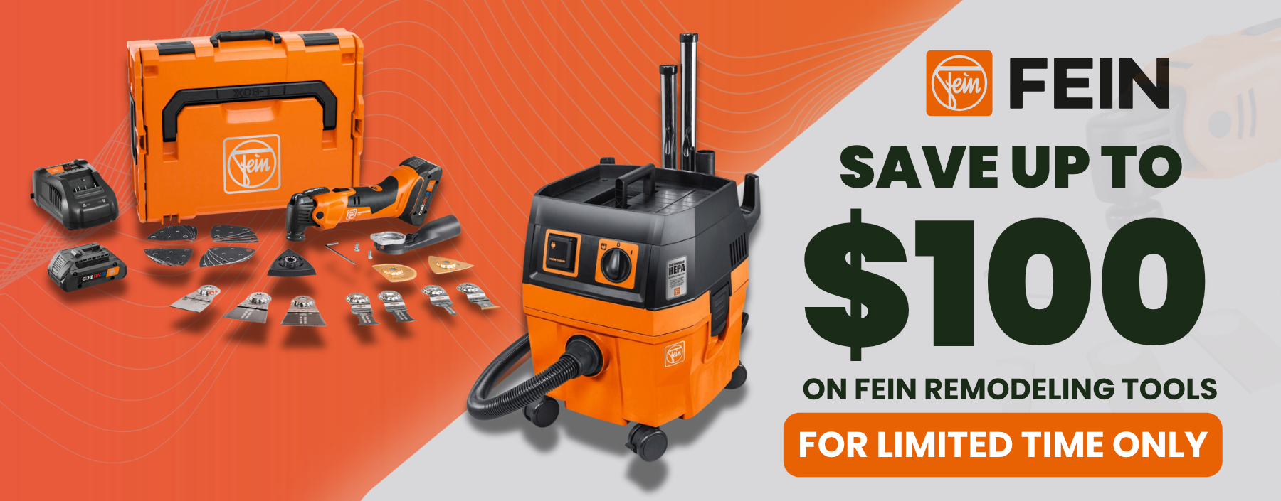 FEIN MultiMaster Tool Kits and HEPA Vacuums with up to $100 off - special offers on professional remodeling and restoration equipment