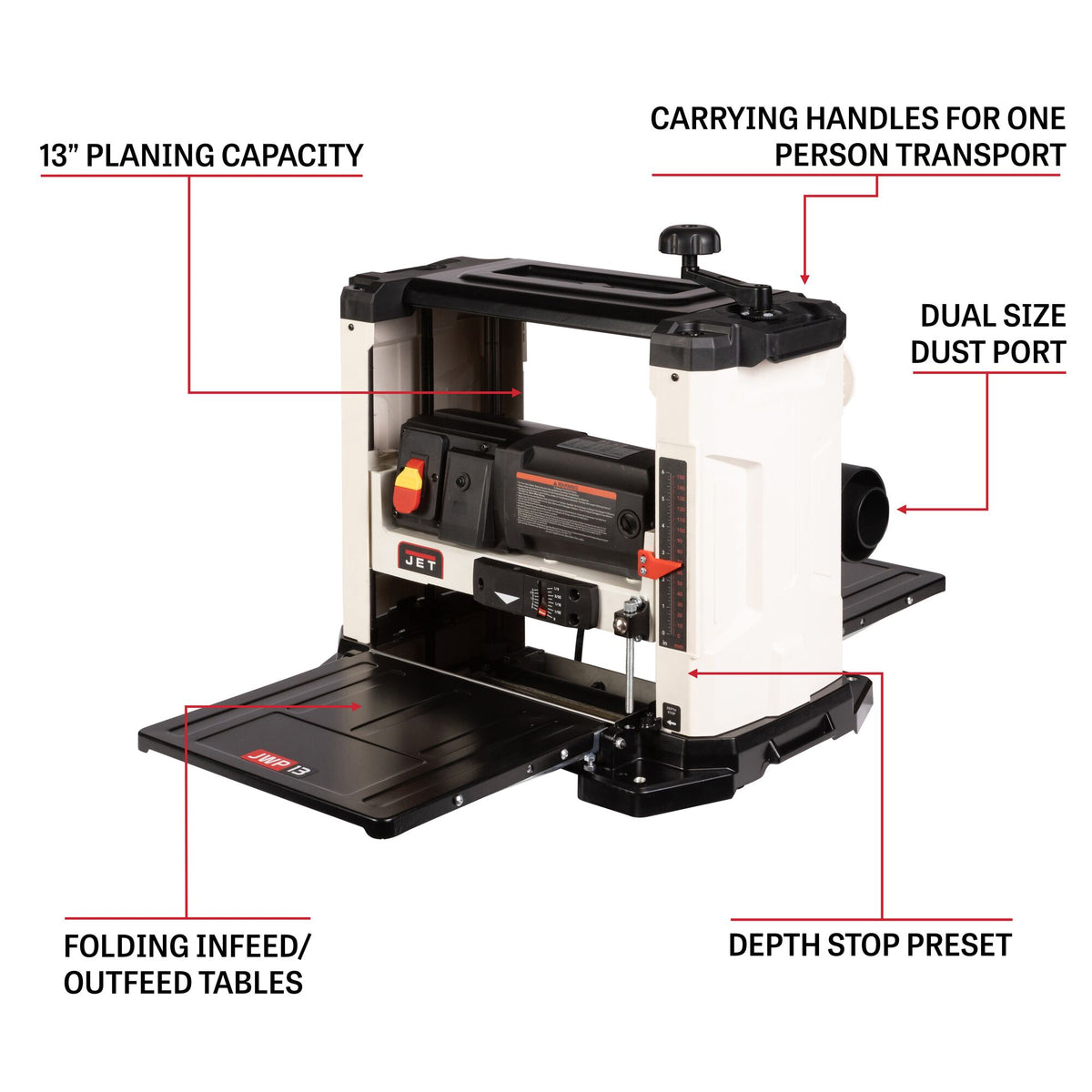 Jet JWP-13BTK 13 in. Benchtop Thickness Planer, 3-Knife Cutterhead, 120V, 1-Phase JT1-2988