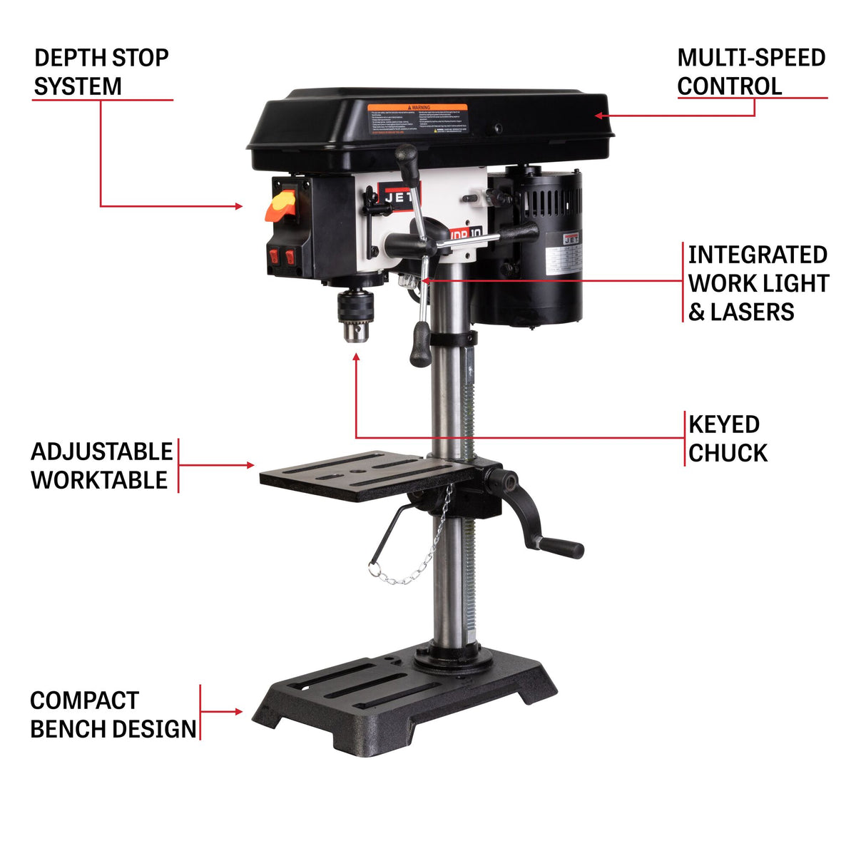 Jet JWDP-10 10 in. 5-Speed Benchtop Drill Press, 1/3 HP, 120V JT1-3162
