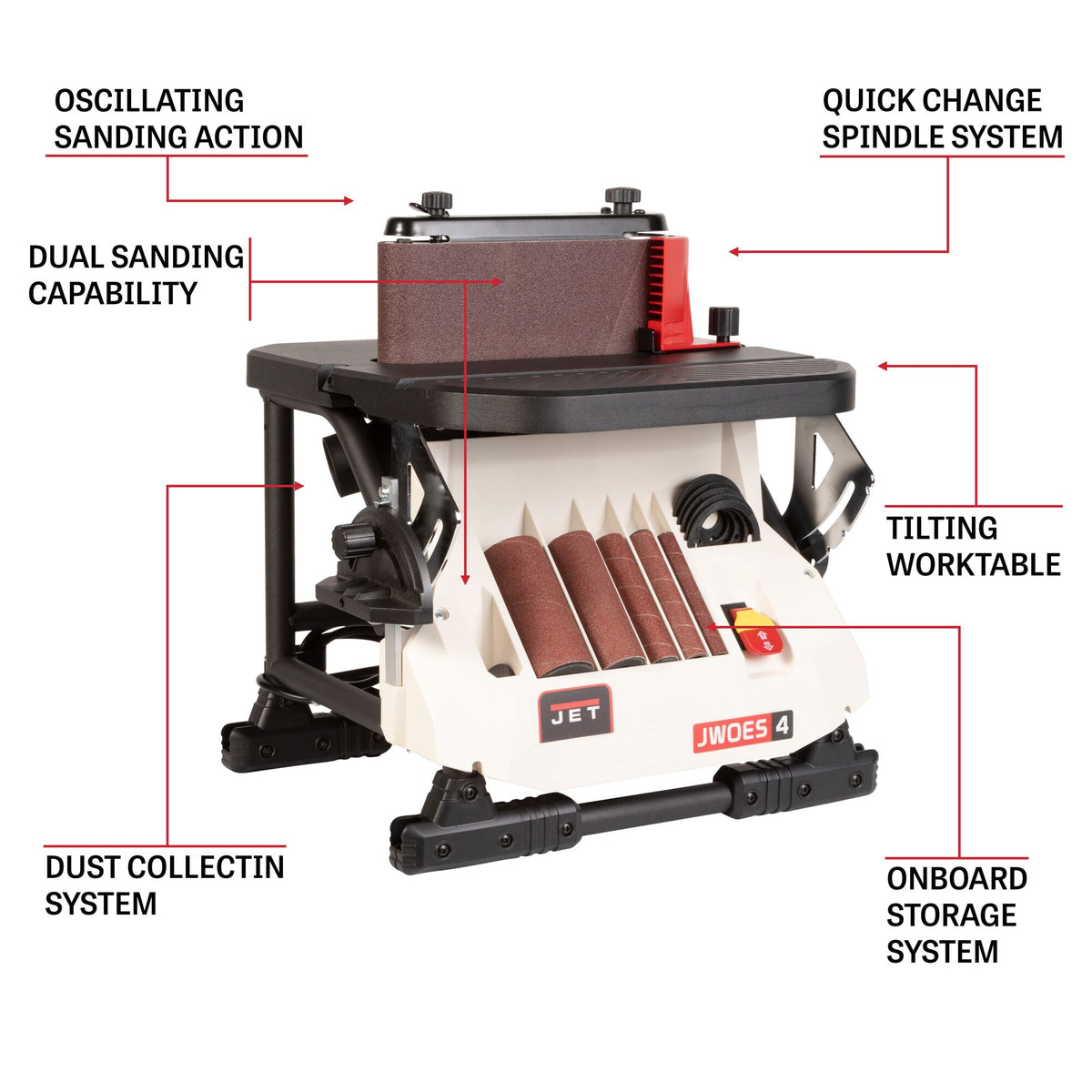 Jet JWOES-4 4 x 24 in. Benchtop Oscillating Edge and Spindle Sander, 1/2 HP, 120V 1-Phase JT1-3605