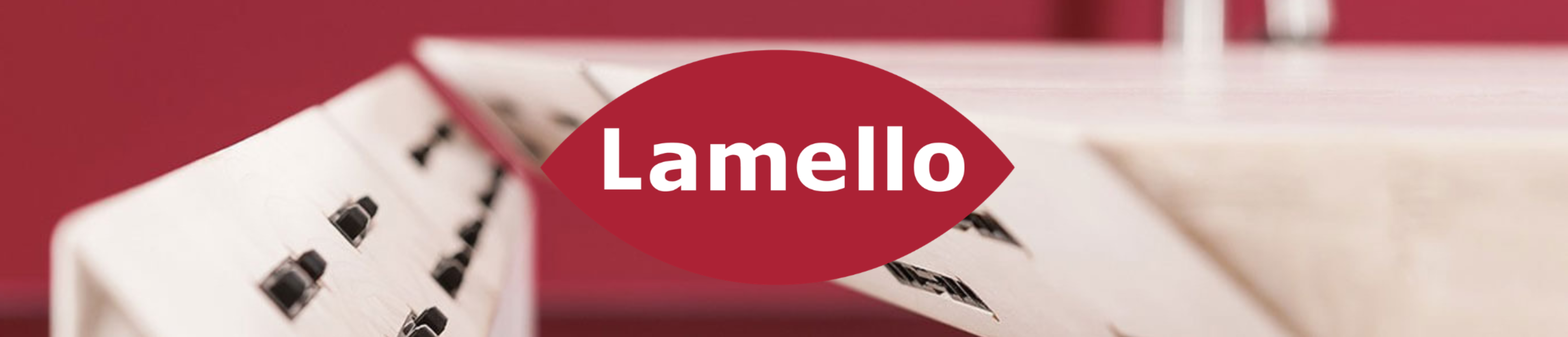 Lamello logo on a product with a red background