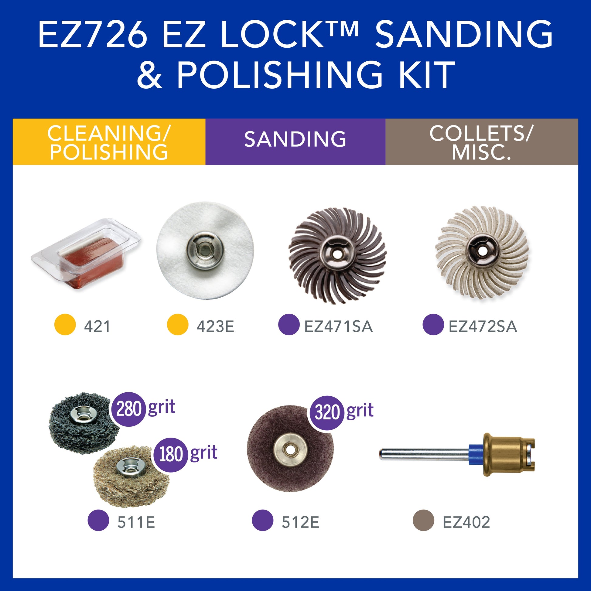 Dremel 8pc EZ Lock Sanding & Polishing Rotary Accessory Micro Kit EZ726-01