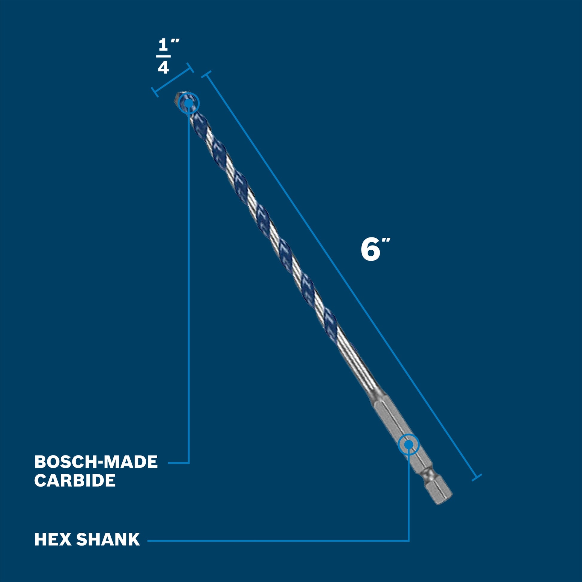 Bosch 1/4" x 6" Blue Xtreme Carbide Hammer Drill Bit BXH06