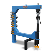 Baileigh EW-45 45 inch professional English wheel with a heavy welded blue frame and adjustable supports