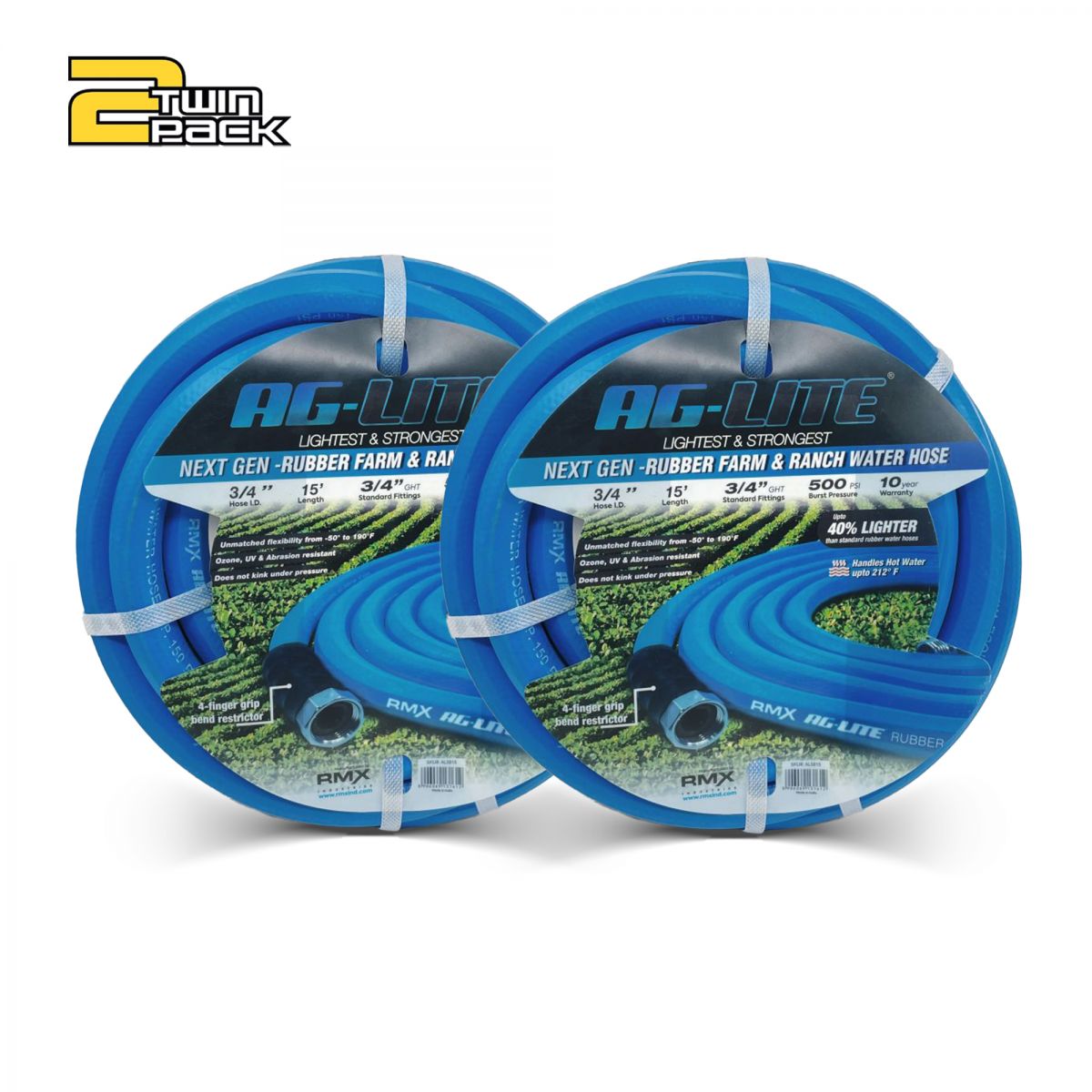 Blubird AG-Lite 3/4" X 15' Water Lead In Hose 3/4" Male and Female GHT Fittings, 2-Pack AL3415-2PK