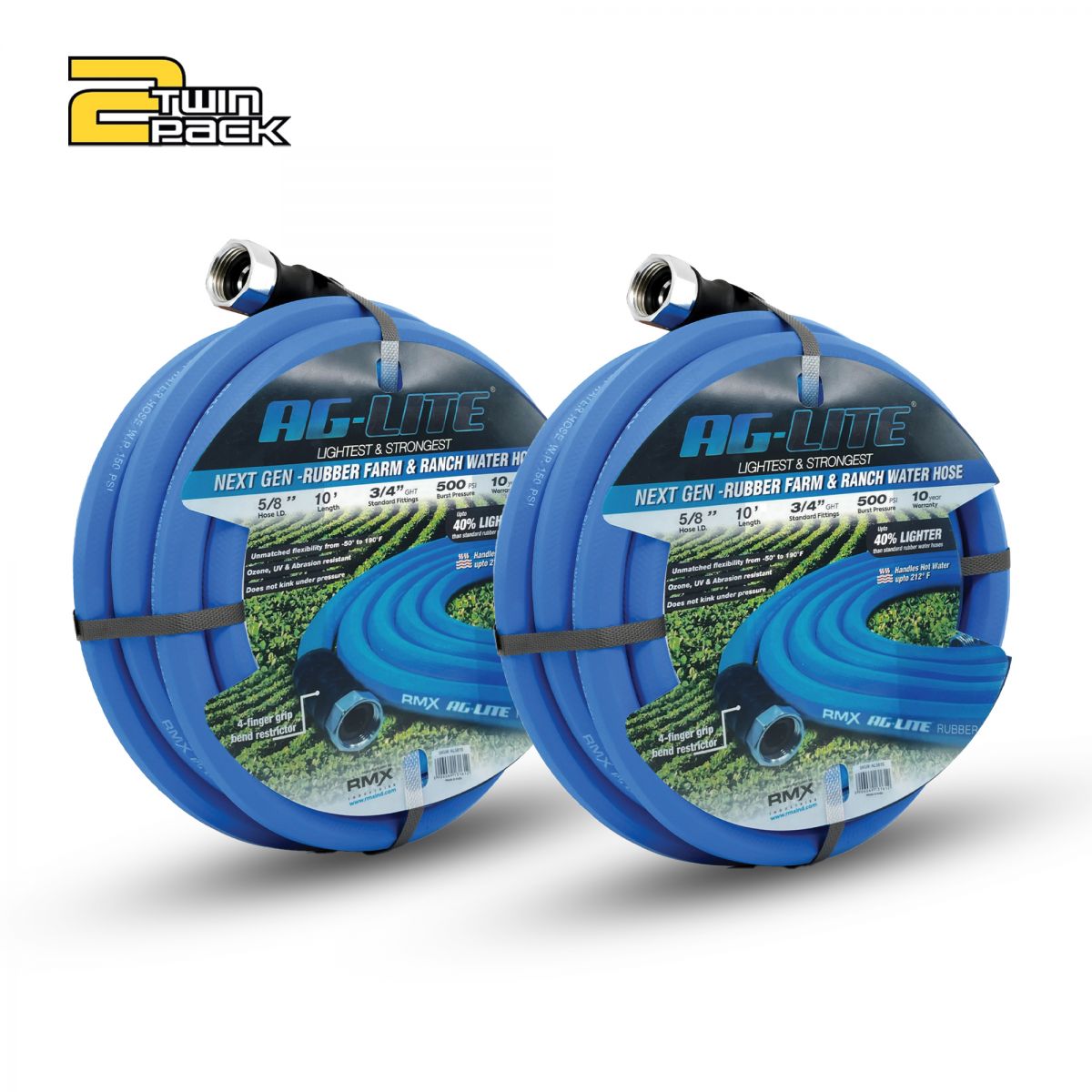 AG-Lite 5/8" X 10' Water Lead In Hose 3/4" Male and Female GHT Fittings, 2-Pack