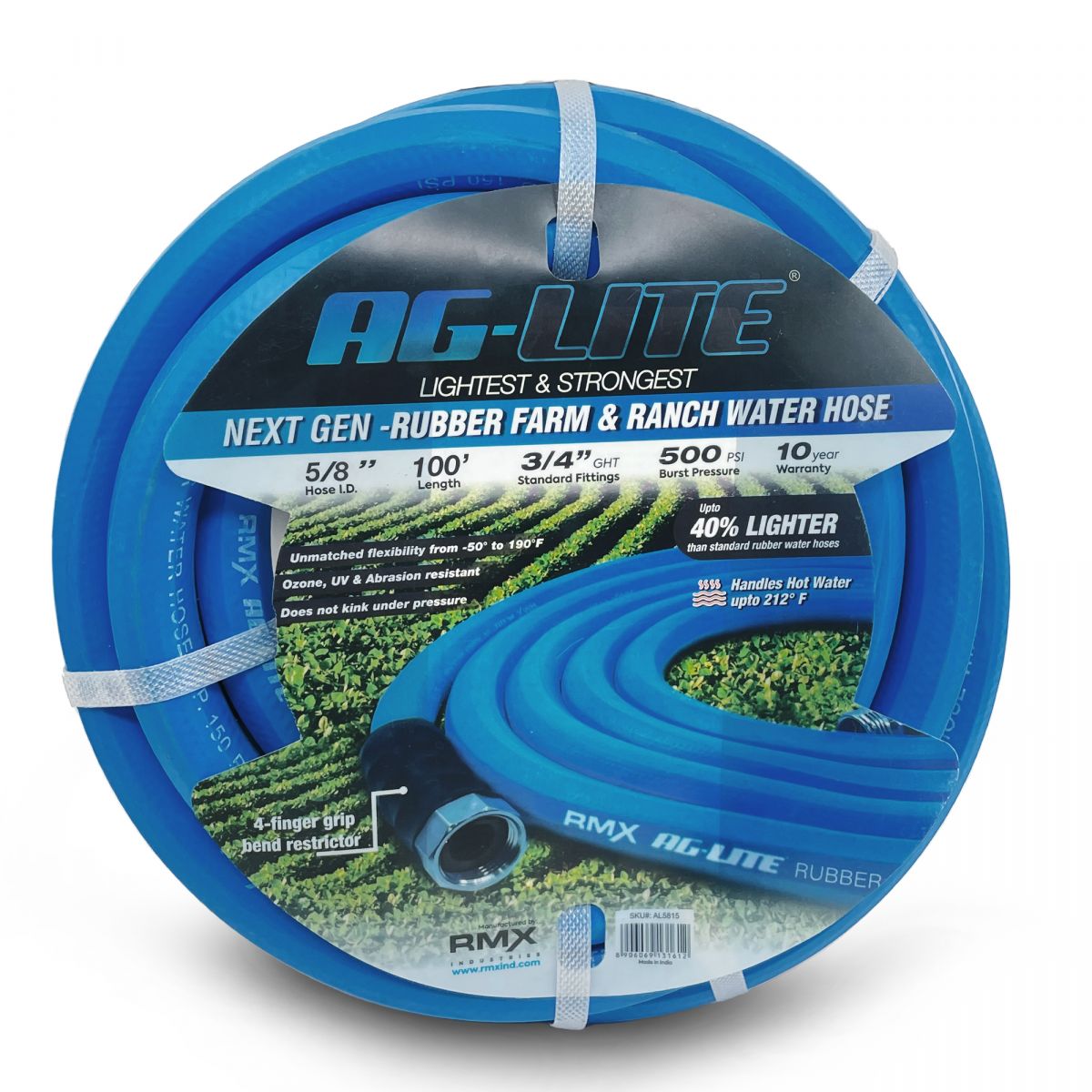 Blubird AG-Lite 5/8" X 100' Water Lead In Hose 3/4" Male and Female GHT Fittings AL58100