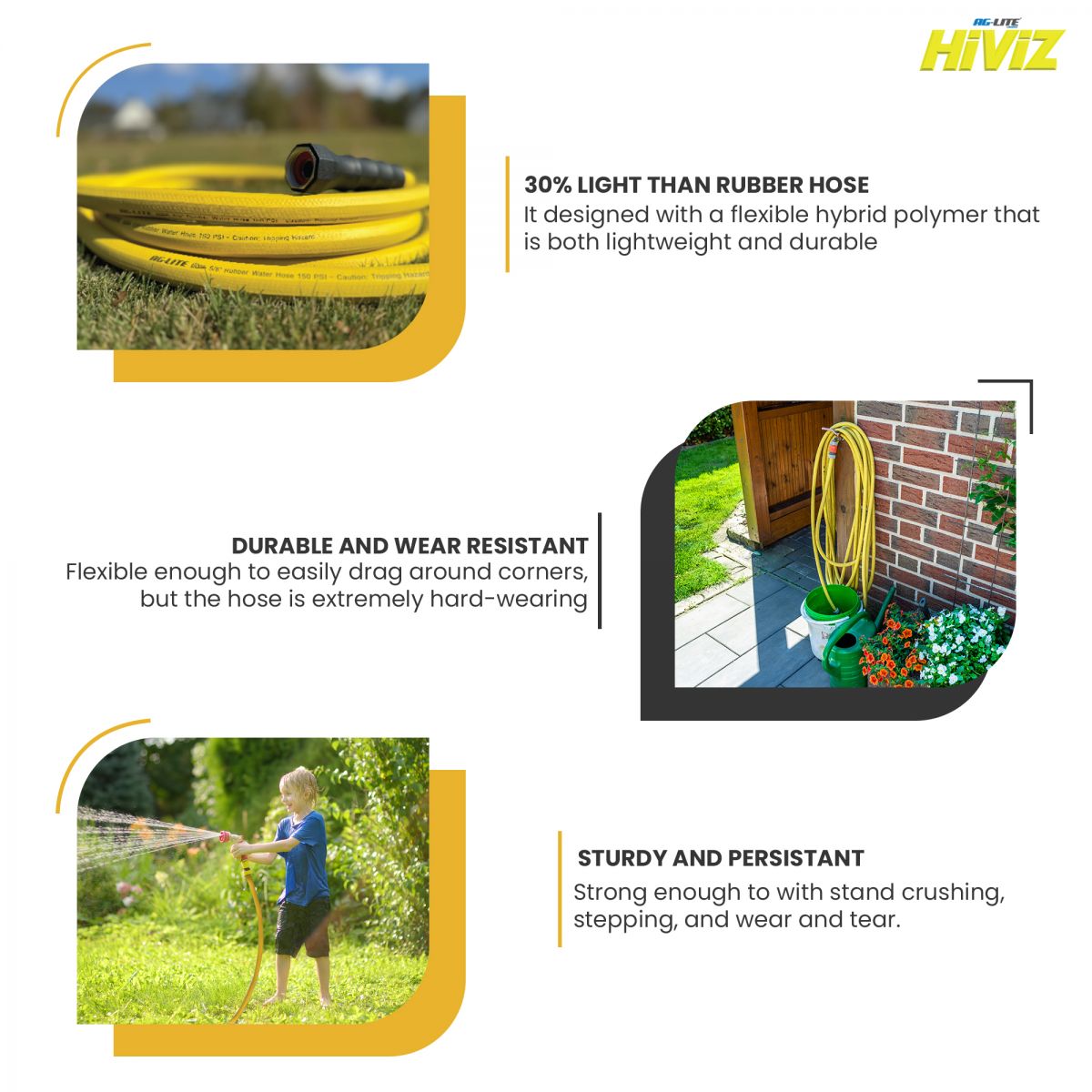 Blubird AG-Lite HiViZ 3/4" X 50' Water Hose Assembly 3/4" Male and Female GHT Fittings ALHV3450
