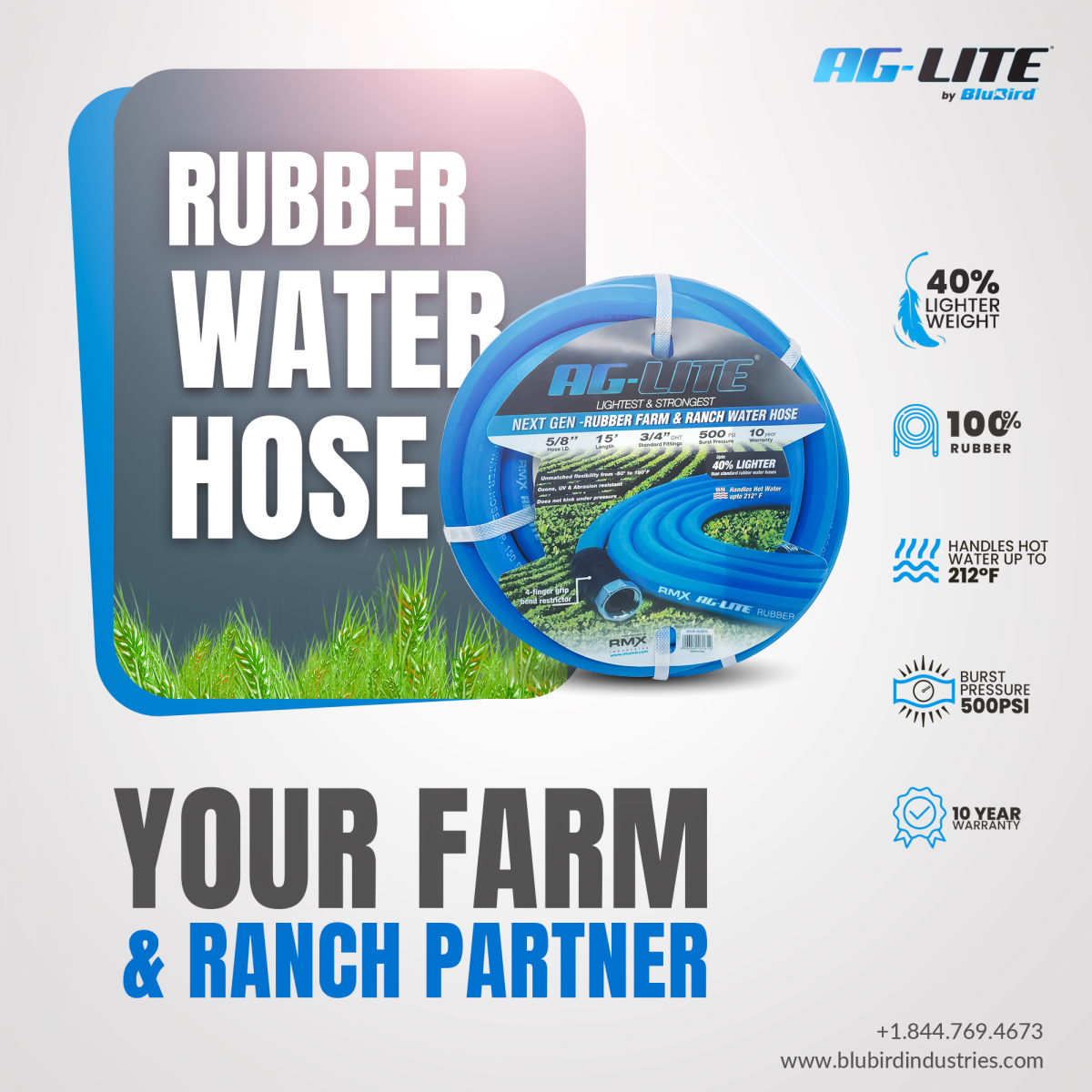 Blubird AG-Lite 1" X 6' Water Lead In Hose 3/4" Male and Female GHT Fittings, 2-Pack ALONE06-2PK