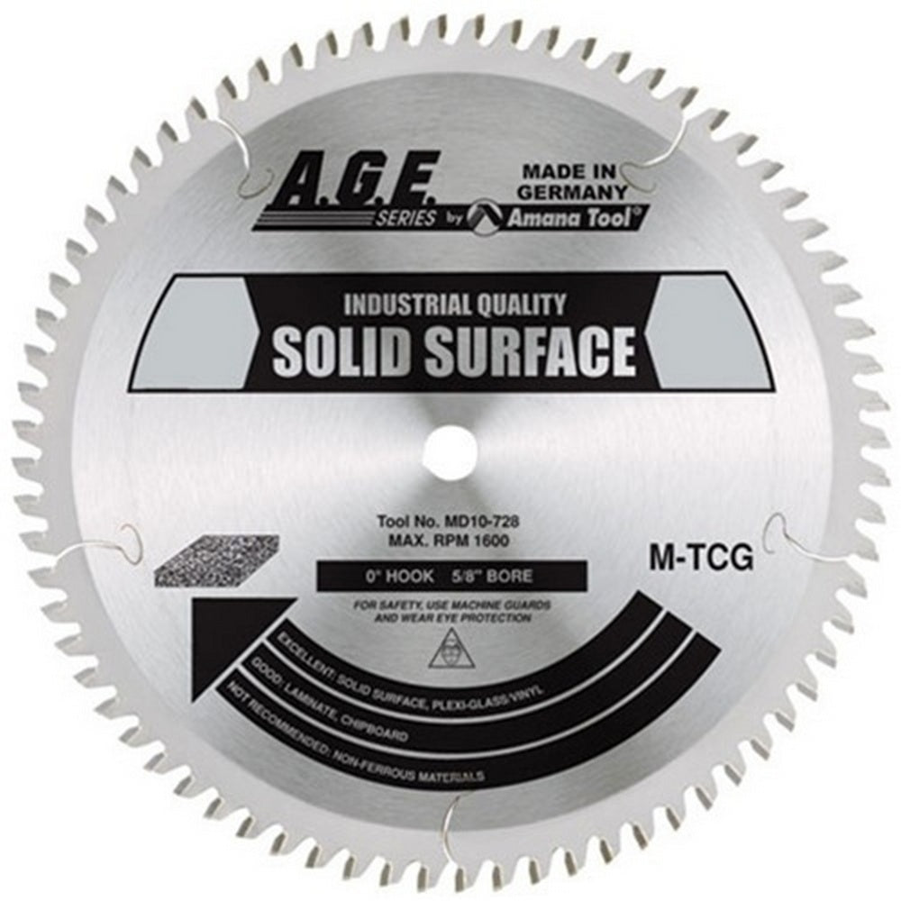 Amana Tool Solid Surface 10 in x 72T 5/8 in Bore MD10-728