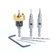 Amana Tool 6-Pc Carbide Tipped Countersink with Adjustable Depth Stop and No-Thrust, No-Mar Ball Bearing Set with Quick Release Shank AMS-628-T