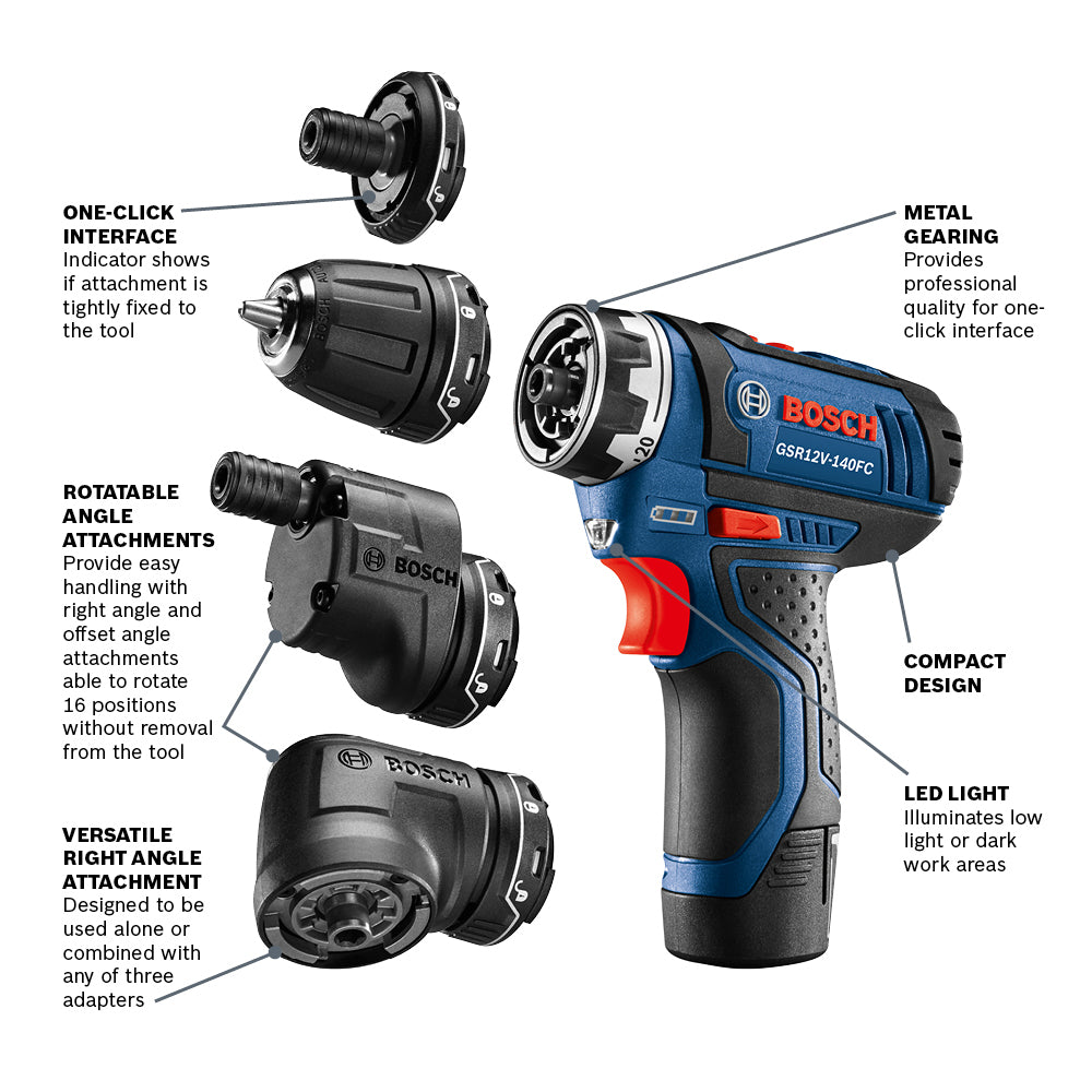 Bosch 12V FlexiClick 5-in-1 Drill Driver Kit, 2 Batteries GSR12V-140FCB22