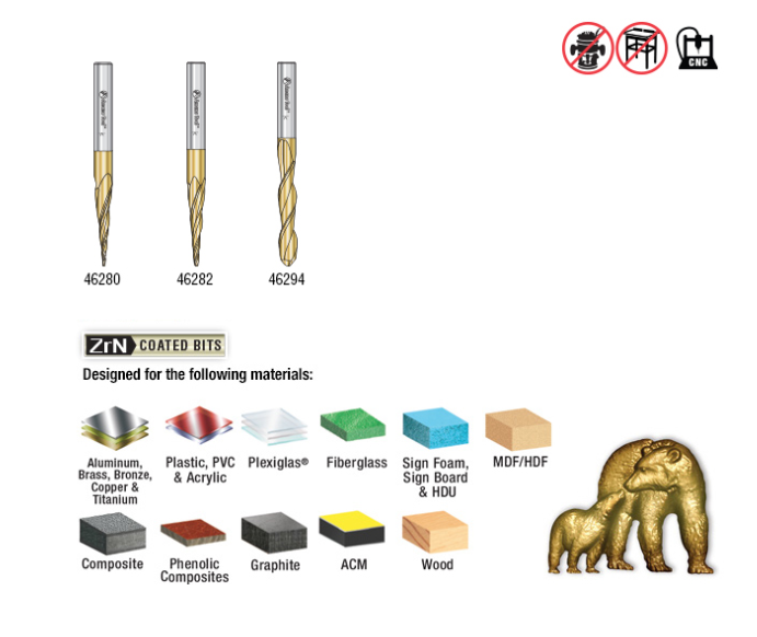Amana Tool 3 pc 3D SC Carving Ball Nose ZrN AMS-185