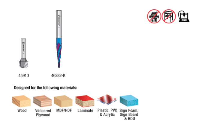 Amana Tool 2 pc Carving 2D/Core Box Pack AMS-191