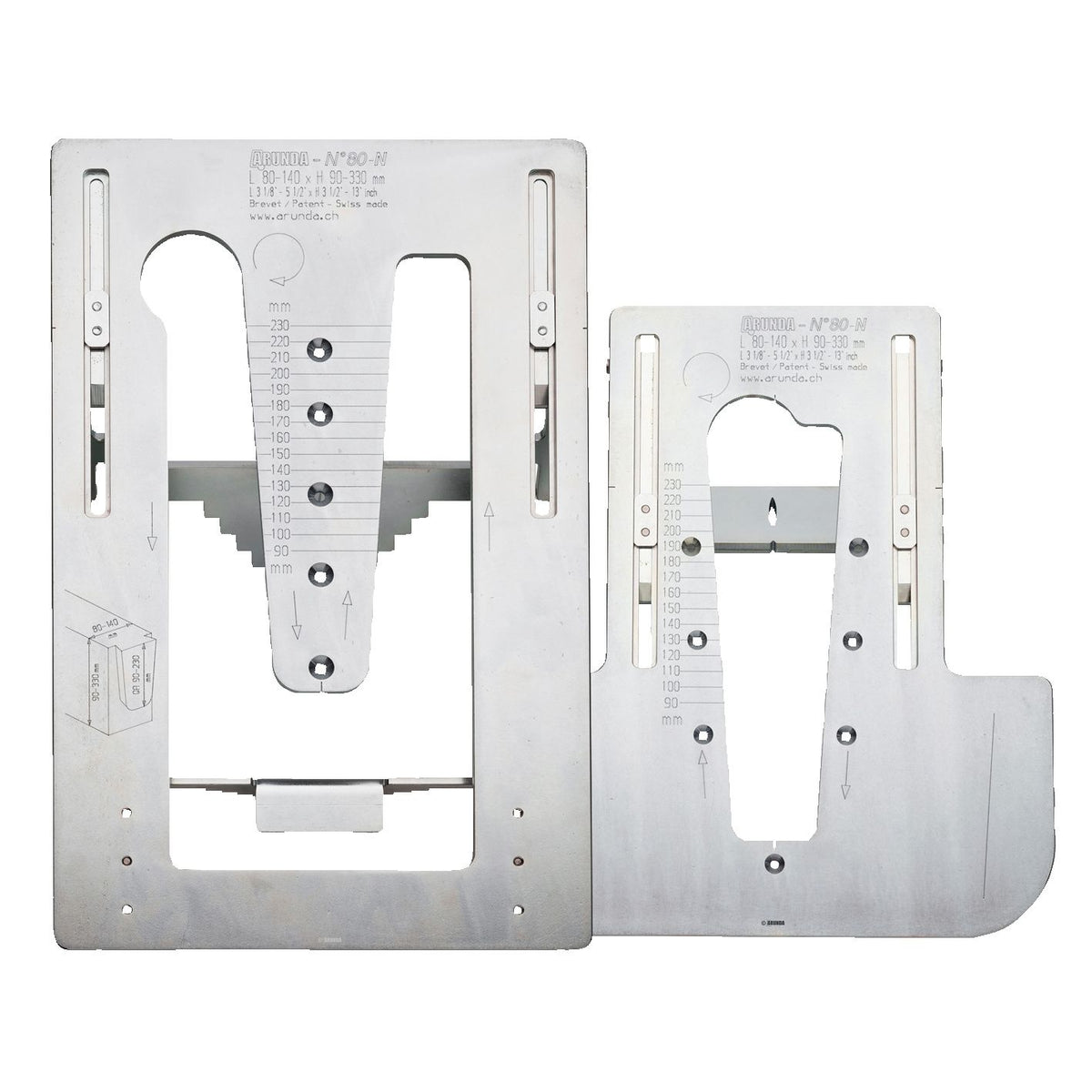 Arunda 80N Maxi dovetail milling template set in metal for timber frame joints